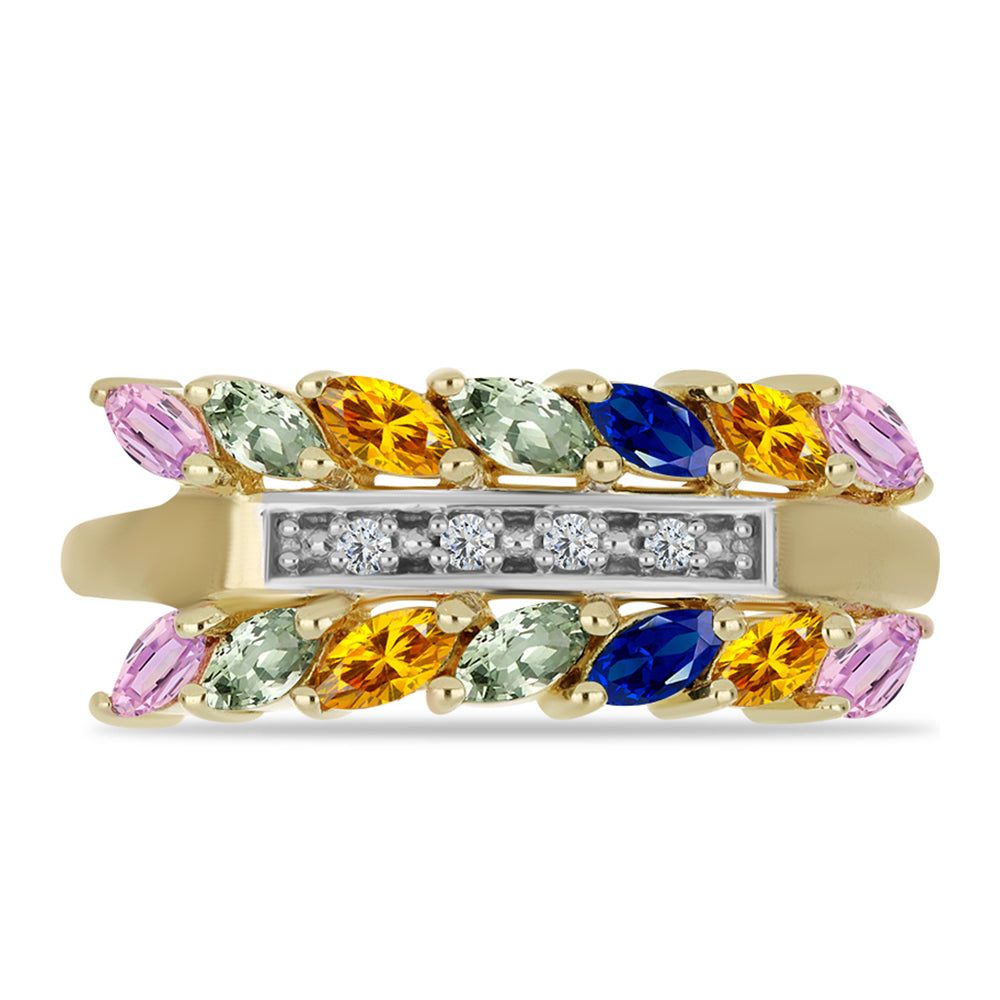 Goldplattierter Silberring mit regenbogenfarbenem Rosebery Saphir und weißem Topas 1 
