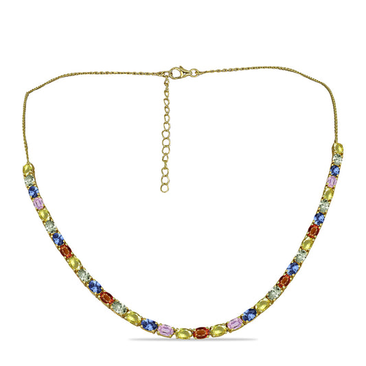 Goldplattierte Silberhalskette mit regenbogenfarbenem Rosebery Saphir
