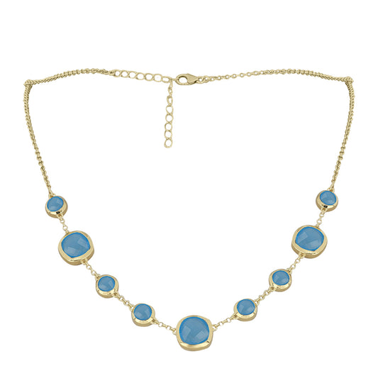 Goldplattierte Silberhalskette mit Aqua-Chalcedon