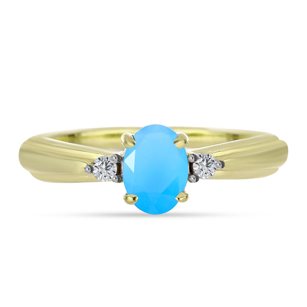 Goldplattierter Silberring mit Aqua-Chalcedon und weißem Topas 1 
