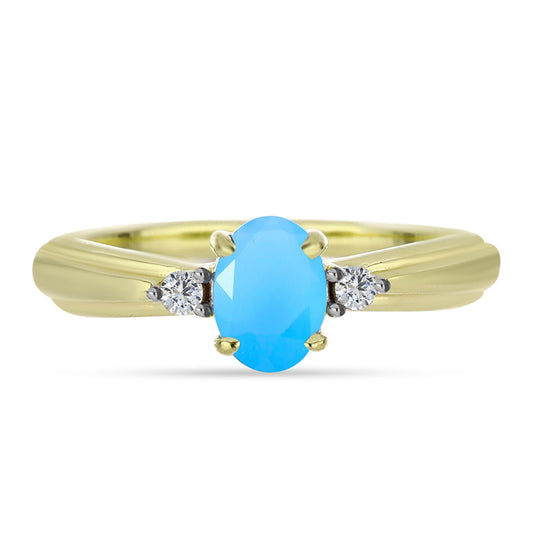 Goldplattierter Silberring mit Aqua-Chalcedon und weißem Topas