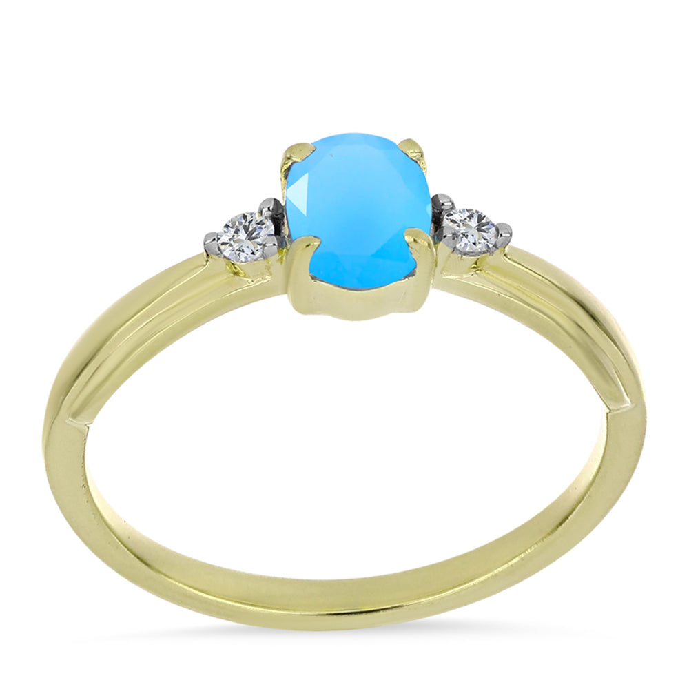 Goldplattierter Silberring mit Aqua-Chalcedon und weißem Topas 3 