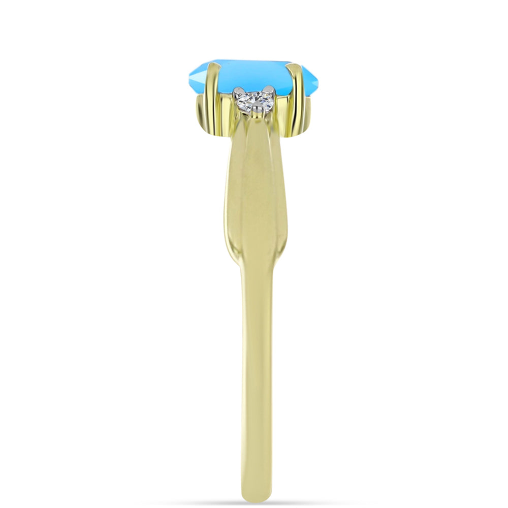 Goldplattierter Silberring mit Aqua-Chalcedon und weißem Topas 4 
