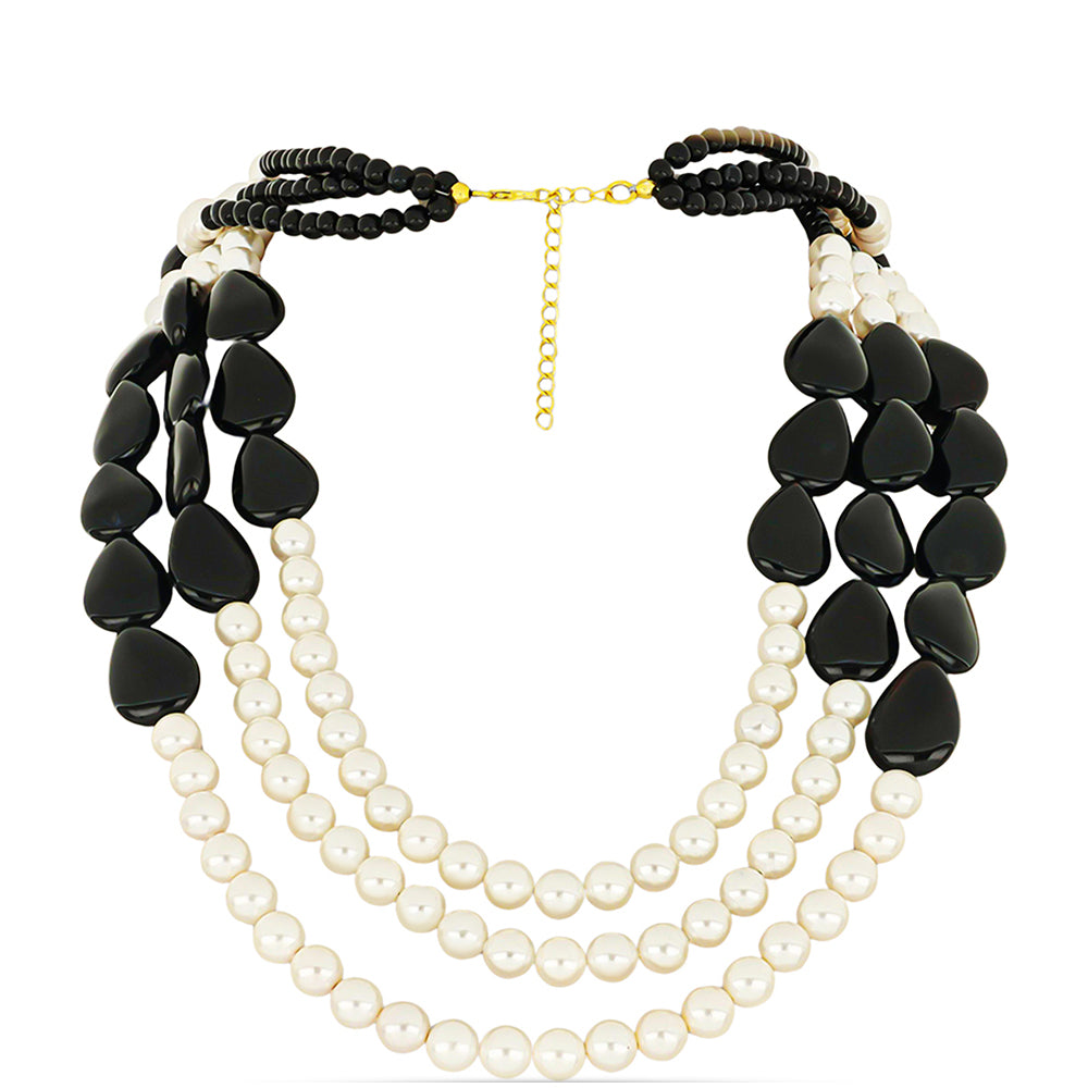 Goldplattierte Silberhalskette mit schwarzem Onyx aus Suwar und weißer Süßwasserperle 1 