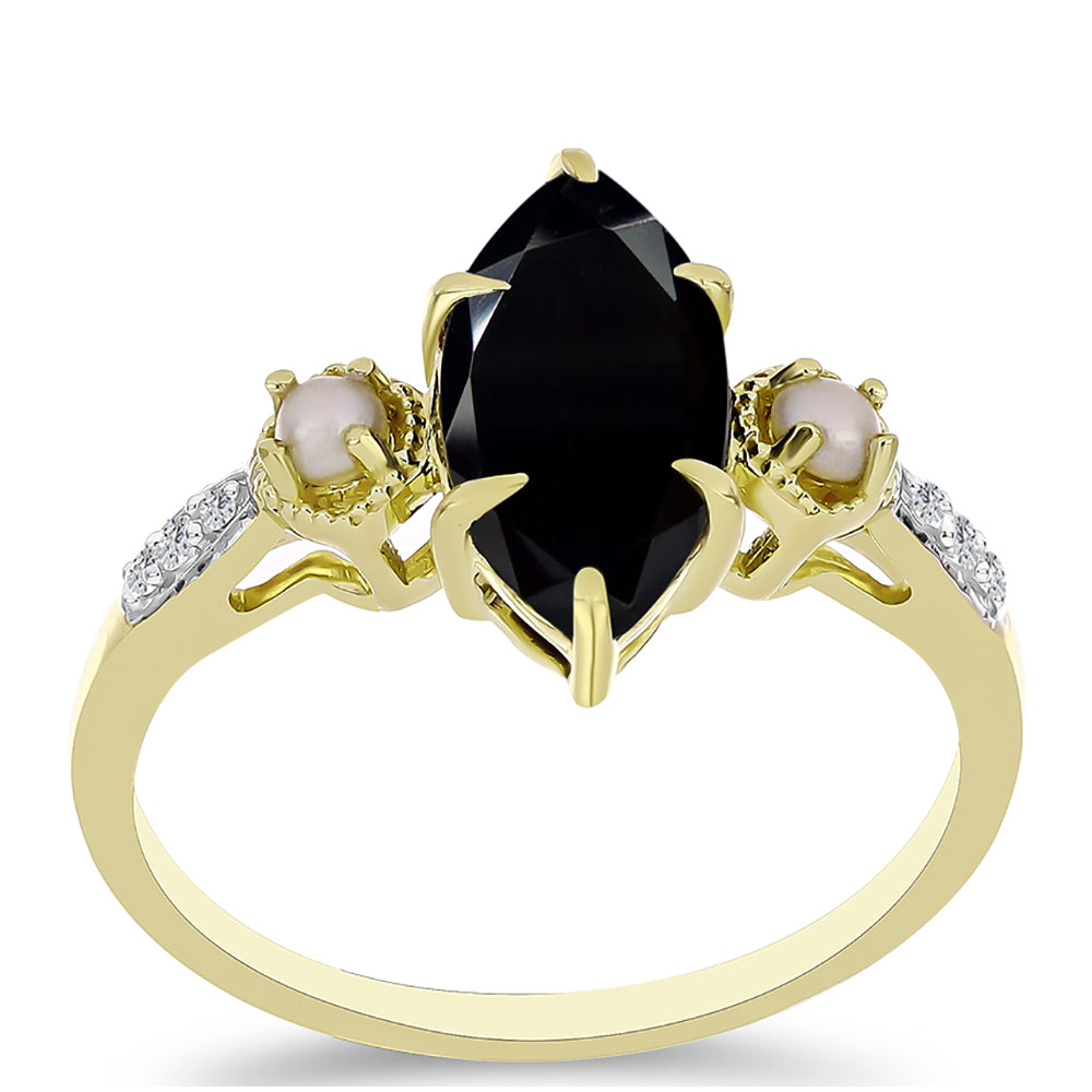 Goldplattierter Silberring mit schwarzem Onyx aus Suwar und weißer Süßwasserperle