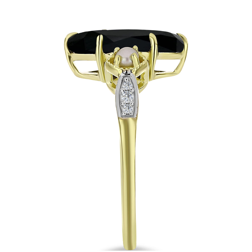 Goldplattierter Silberring mit schwarzem Onyx aus Suwar und weißer Süßwasserperle