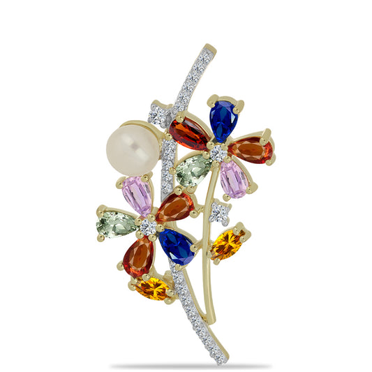 Goldplattierte Silberbrosche mit regenbogenfarbenem Rosebery Saphir