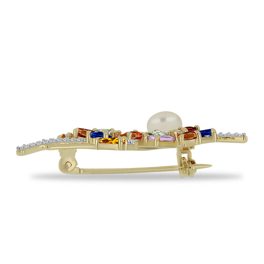 Goldplattierte Silberbrosche mit regenbogenfarbenem Rosebery Saphir