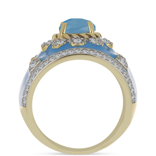 Goldplattierter Silberring mit Aqua-Chalcedon und weißem Topas