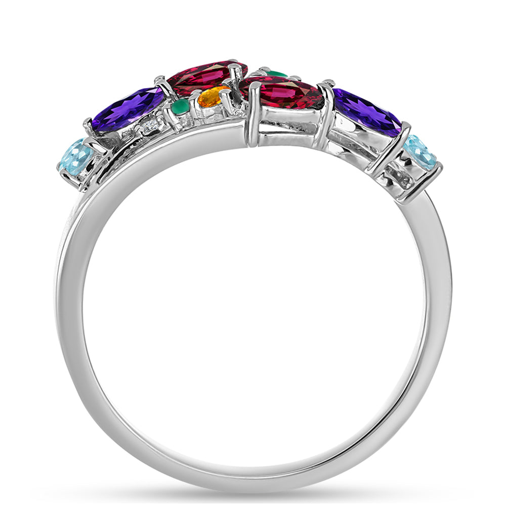 Silberring mit marokkanischem Amethyst und grünem Achat