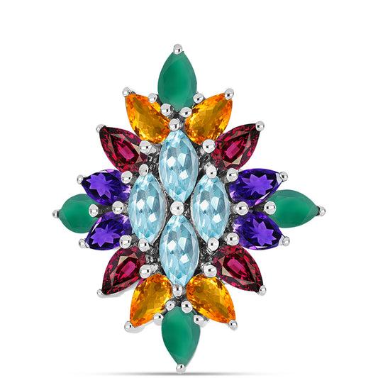 Silberring mit marokkanischem Amethyst und grünem Achat