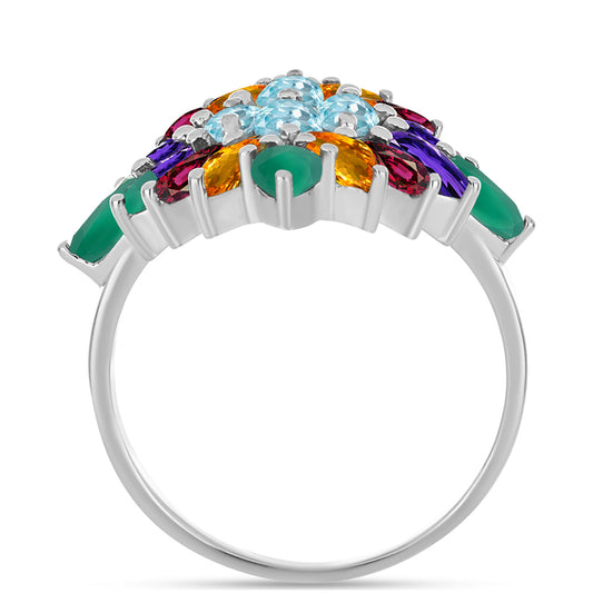 Silberring mit marokkanischem Amethyst und grünem Achat