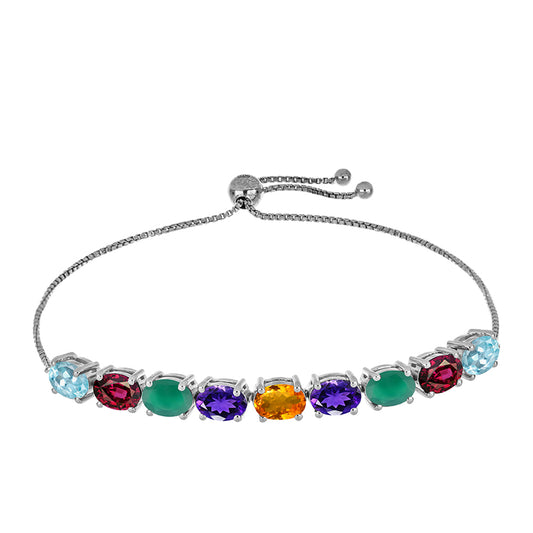 Silberarmband mit marokkanischem Amethyst und grünem Achat
