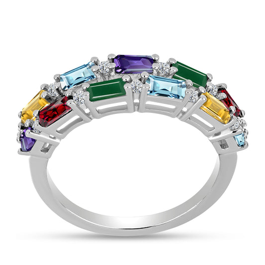 Silberring mit marokkanischem Amethyst und grünem Achat