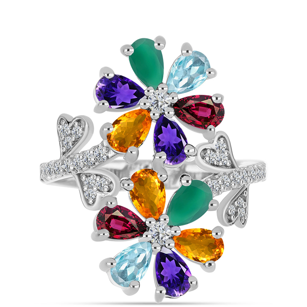 Silberring mit marokkanischem Amethyst und grünem Achat