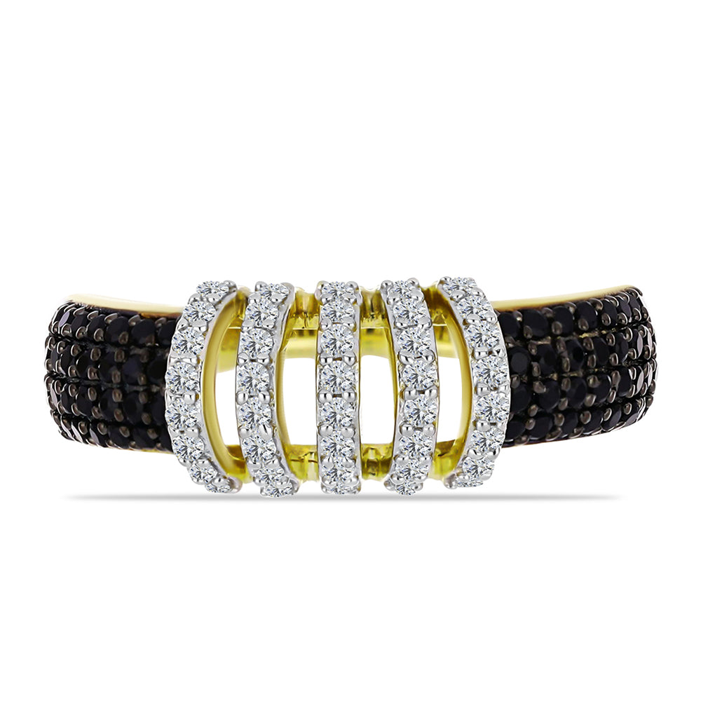 Goldplattierter Silberring mit schwarzem Spinell und weißem Topas 2 