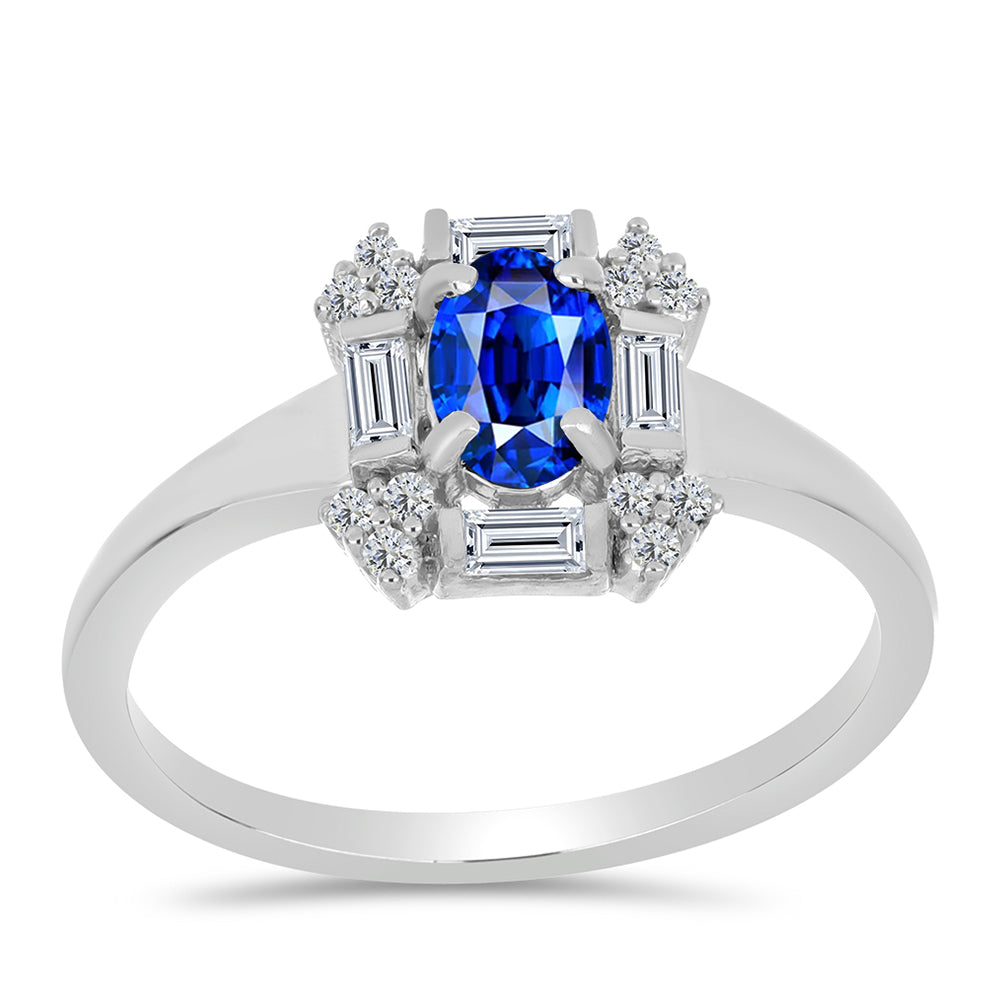 Silberring mit australischem blauem Saphir und weißem Zirkon