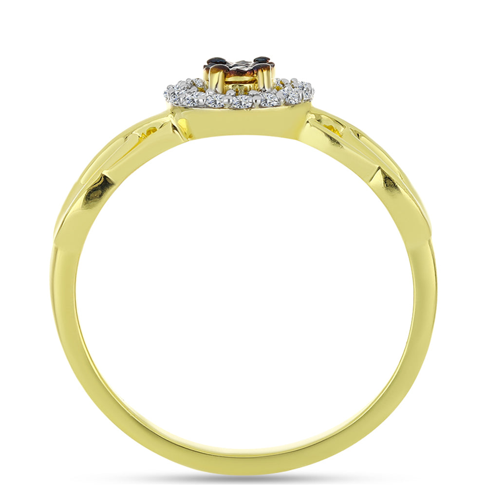 Goldplattierter Silberring mit blauem Diamant und weißem Topas 2 