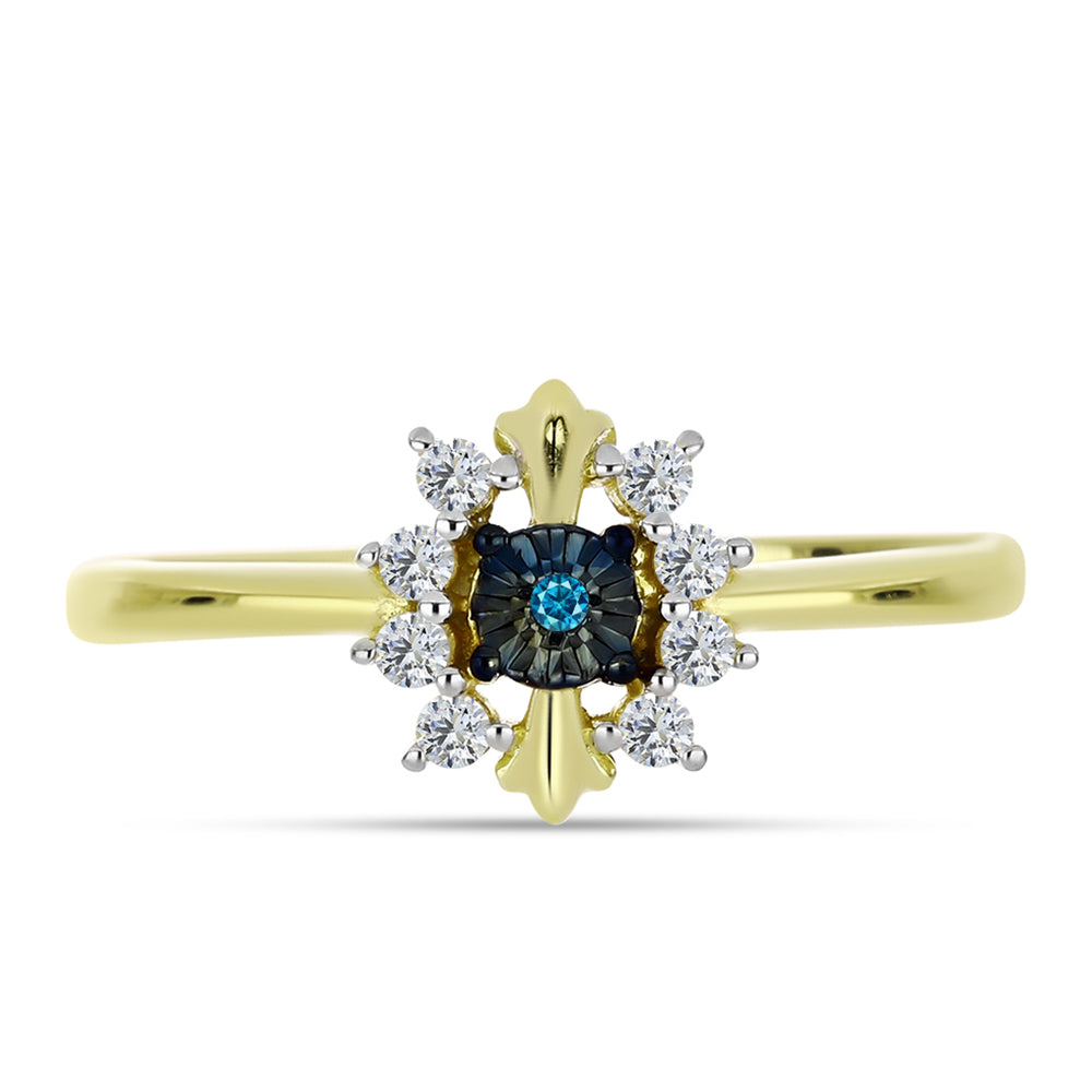 Goldplattierter Silberring mit blauem Diamant und weißem Topas