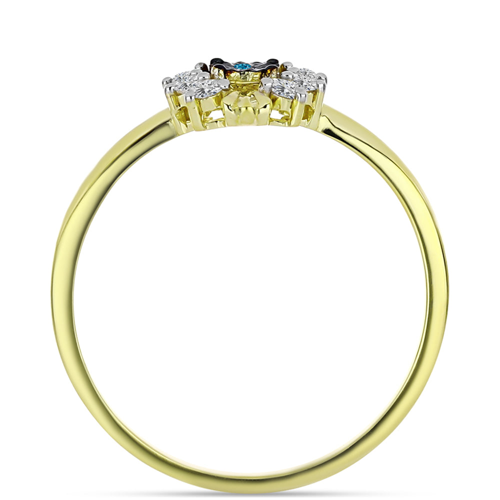 Goldplattierter Silberring mit blauem Diamant und weißem Topas 2 