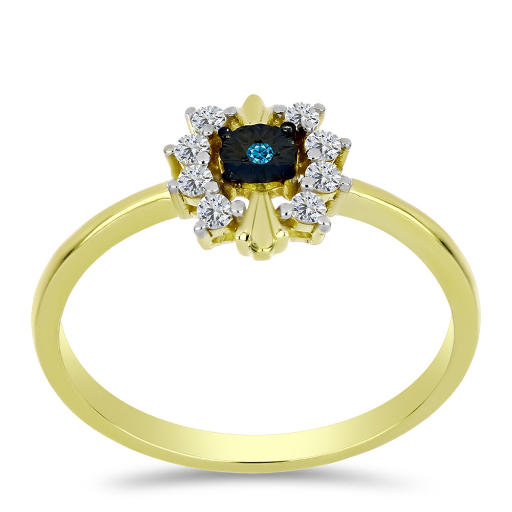 Goldplattierter Silberring mit blauem Diamant und weißem Topas 3 