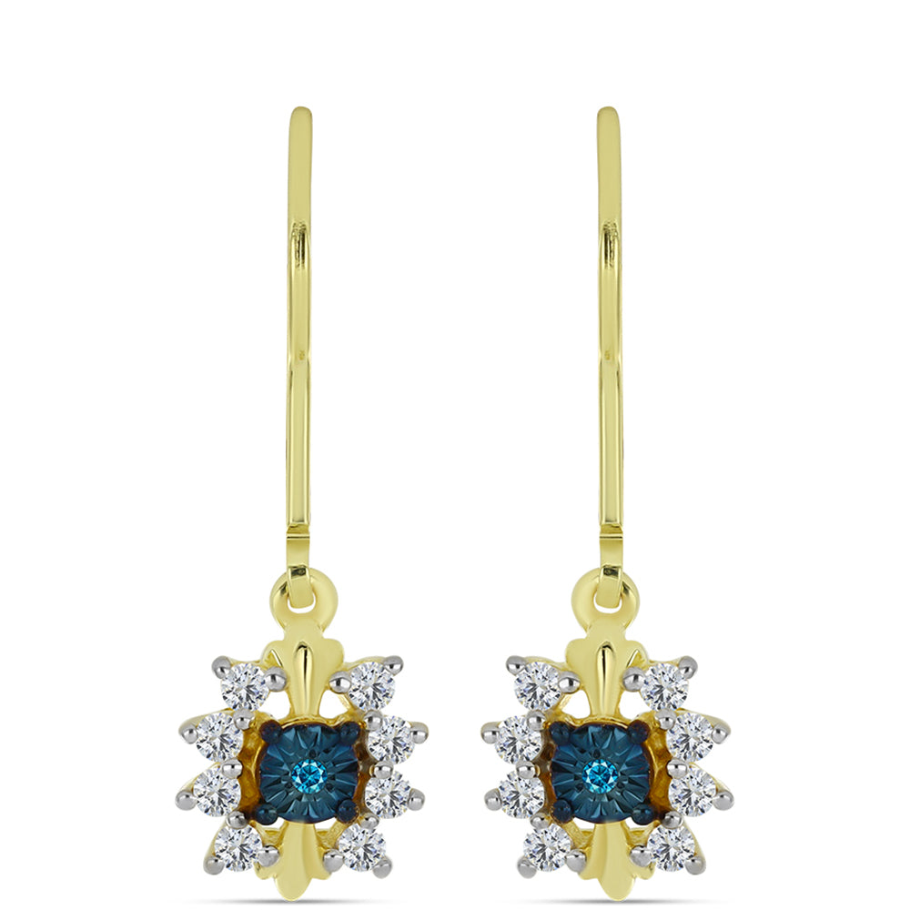 Goldplattierte Silberohrringe mit blauem Diamant und weißem Topas 1 