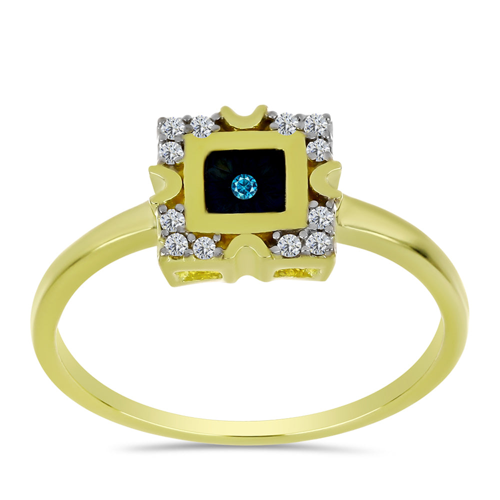 Goldplattierter Silberring mit blauem Diamant und weißem Topas 3 