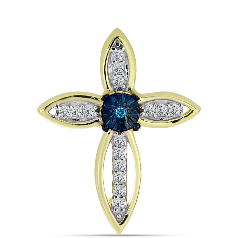 Goldplattierte Silberbrosche mit blauem Diamant und weißem Topas
