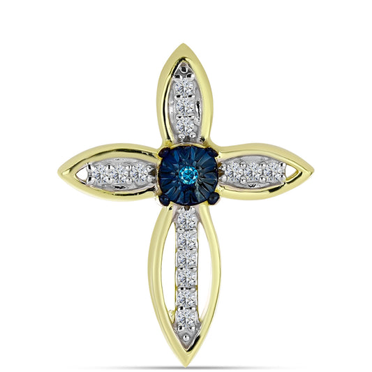 Goldplattierte Silberbrosche mit blauem Diamant und weißem Topas