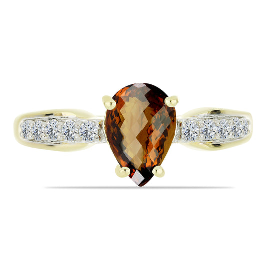 Goldplattierter Silberring mit Cognac-Quarz und weißem Topas