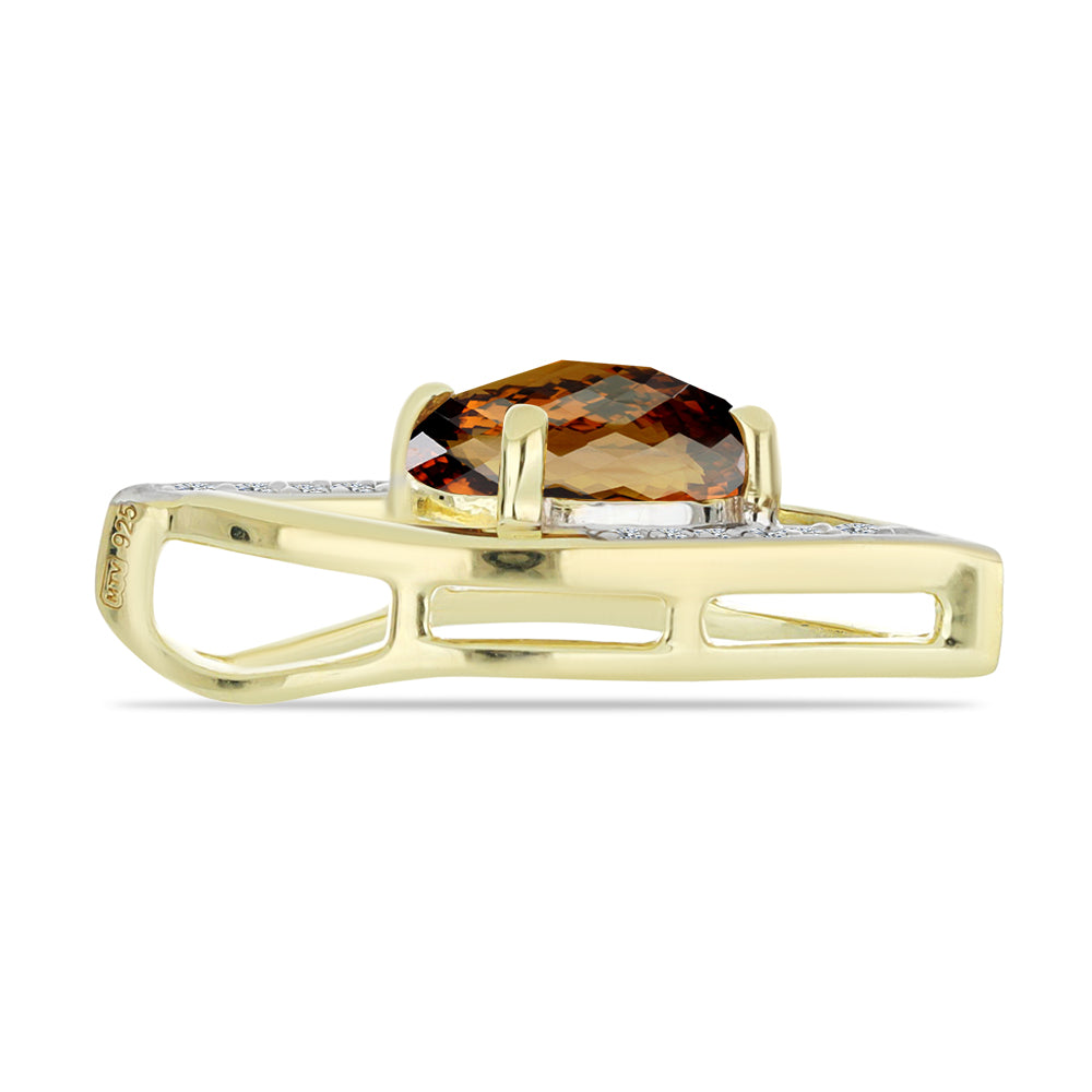 Goldplattierter Silberanhänger mit Cognac-Quarz und weißem Topas