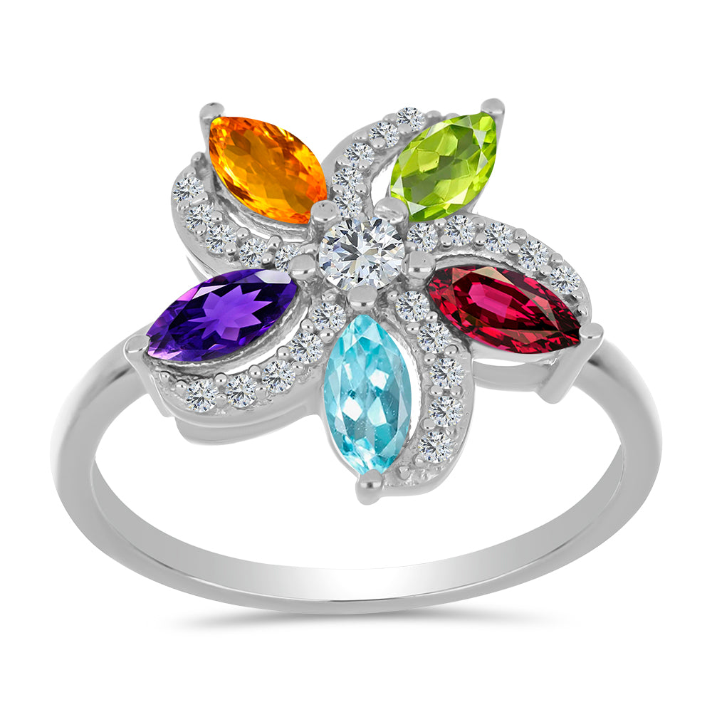 Silberring mit marokkanischem Amethyst und Peridot aus Changbai 3 
