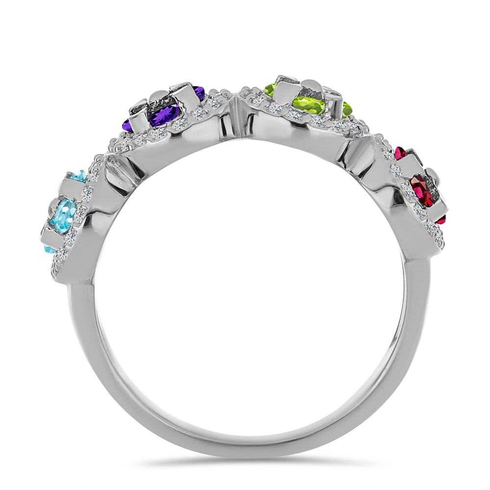 Silberring mit marokkanischem Amethyst und Peridot aus Changbai 2 