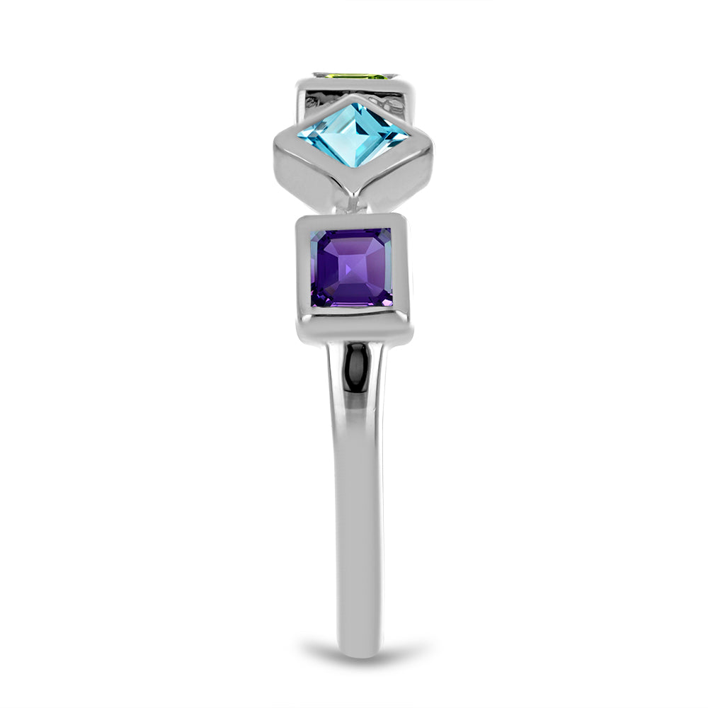 Silberring mit marokkanischem Amethyst und Peridot aus Changbai