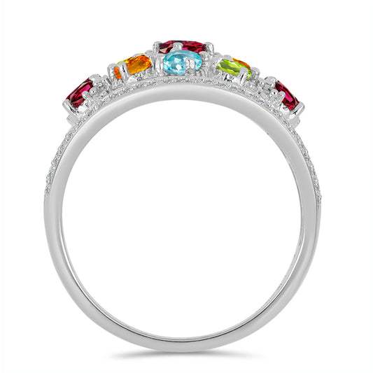 Silberring mit marokkanischem Amethyst und Peridot aus Changbai