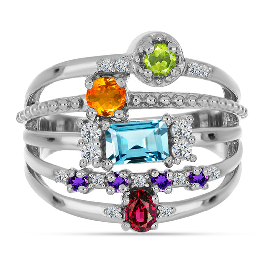Silberring mit marokkanischem Amethyst und goldfarbenem Rio Zitrin