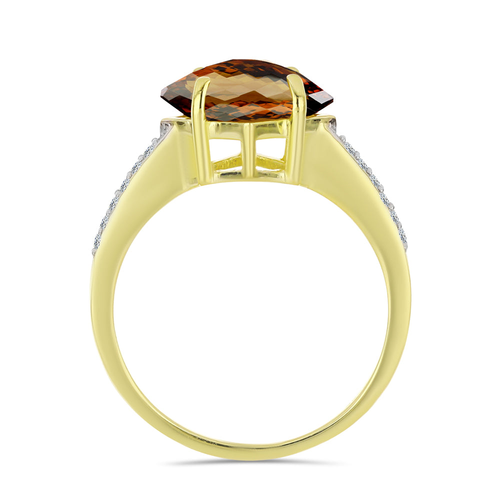 Goldplattierter Silberring mit Cognac-Quarz und weißem Topas