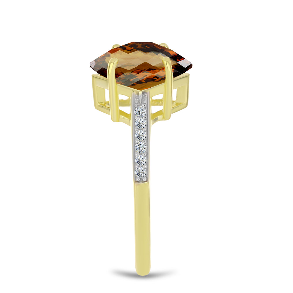 Goldplattierter Silberring mit Cognac-Quarz und weißem Topas 4 