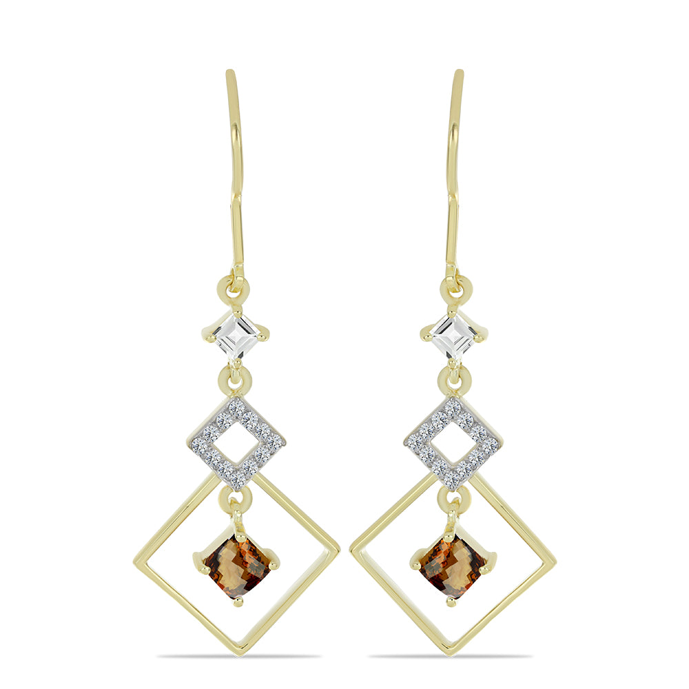 Goldplattierte Silberohrringe mit Cognac-Quarz und weißem Topas