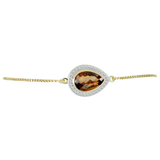 Goldplattiertes Silberarmband mit Cognac-Quarz und weißem Topas