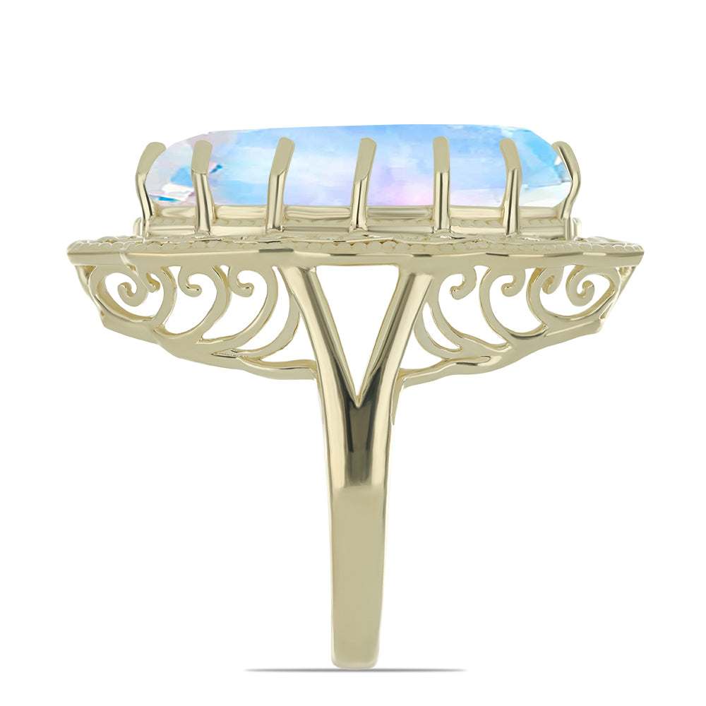 Goldplattierter Silberring mit Regenbogenmondstein 4 