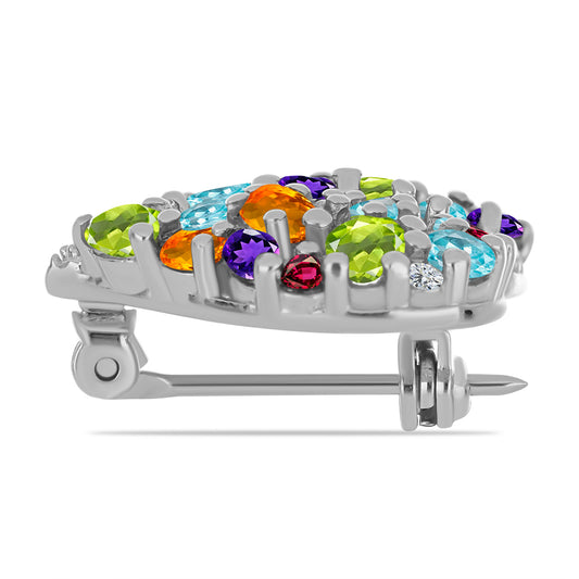 Silberbrosche mit marokkanischem Amethyst und goldfarbenem Rio Zitrin