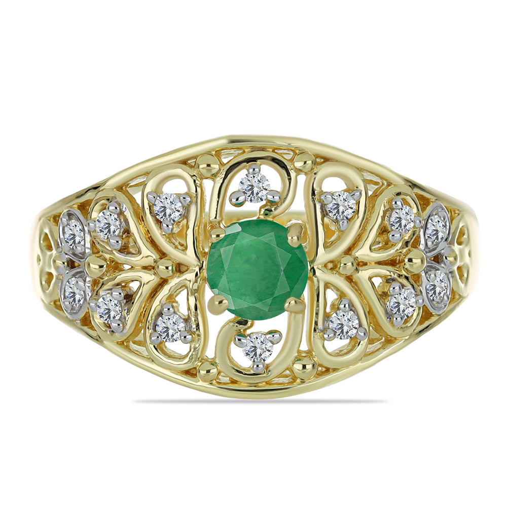 Goldplattierter Silberring mit brasilianischem Smaragd und weißem Topas 1 