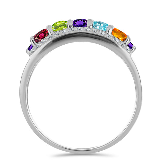 Silberring mit marokkanischem Amethyst und Peridot aus Changbai