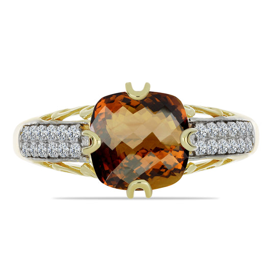 Goldplattierter Silberring mit Cognac-Quarz und weißem Topas