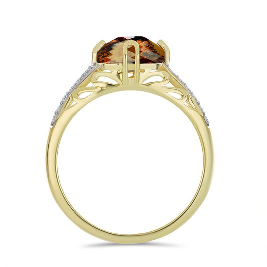 Goldplattierter Silberring mit Cognac-Quarz und weißem Topas