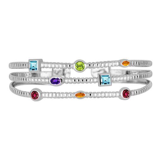 Silberarmreif mit marokkanischem Amethyst und goldfarbenem Rio Zitrin