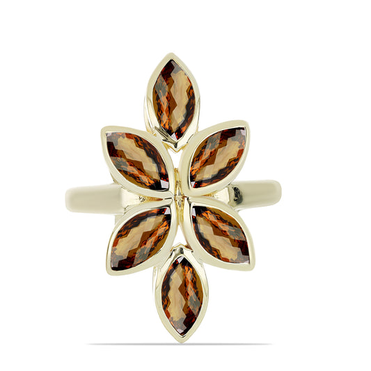 Goldplattierter Silberring mit Cognac-Quarz