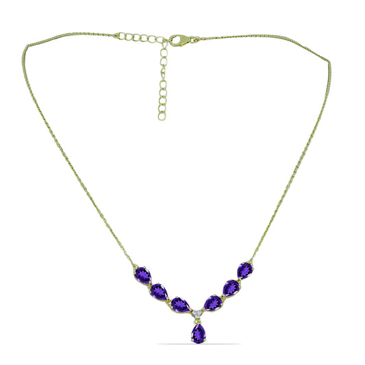 Goldplattierte Silberhalskette mit marokkanischem Amethyst und weißem Topas