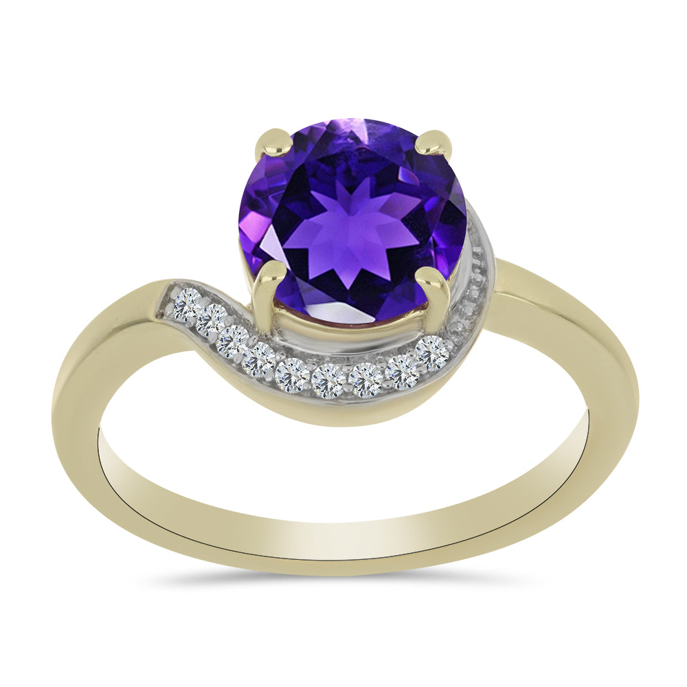 Goldplattierter Silberring mit marokkanischem Amethyst und weißem Topas